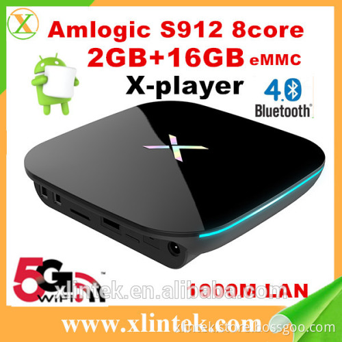 Xlintek New Design Android 6.0 X-box Amlogic S912 black wireless android desi tv box X-player